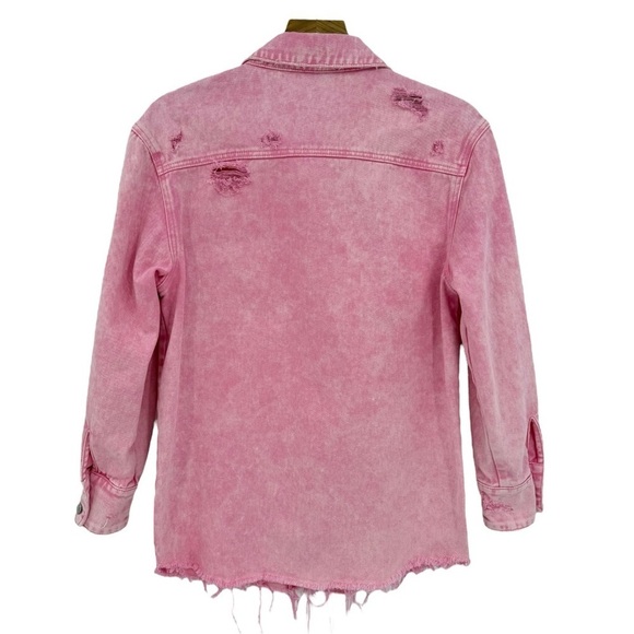 Retrofete Doreen Denim Button Down Shirt with Raw Hem in Vintage Pink Size XS - Picture 2 of 11
